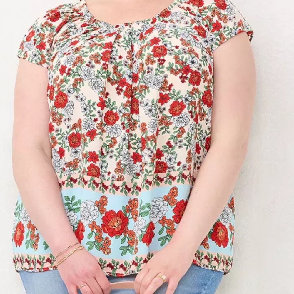 Plus Size LC Lauren Conrad Pleated Flowy Cap-Sleeve Top 3X